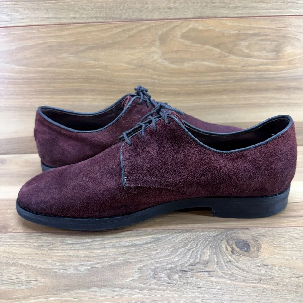 Allen Edmonds Wine Suede Oxford Mens 11 EEE Light Form Feather Welt Dress Shoes